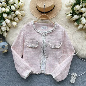 LE1825 Mulheres Magro Tweed Jaquetas Curtas Casual Coreano Moda Mistura De Lã Casacos Elegante Vintage Chaquetas Sweet Chic Outwear