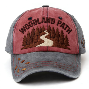 <span class=keywords><strong>Gorra</strong></span> de Béisbol con Diseño Color Block Desgastado, <span class=keywords><strong>Gris</strong></span> y Borgoña con Bordado de Montaña, Pino y Brújula, <span class=keywords><strong>Gorra</strong></span> para Aventuras al Aire Libre - Product Image 6
