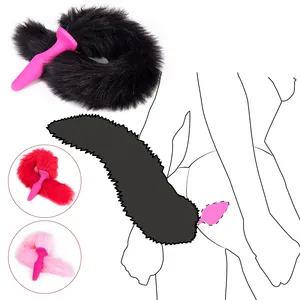 Sexy coda di gatto pelosa colorata lunga coda di volpe set di spina in Silicone erotico Cosplay lesbica sesso gay spina anale per donna