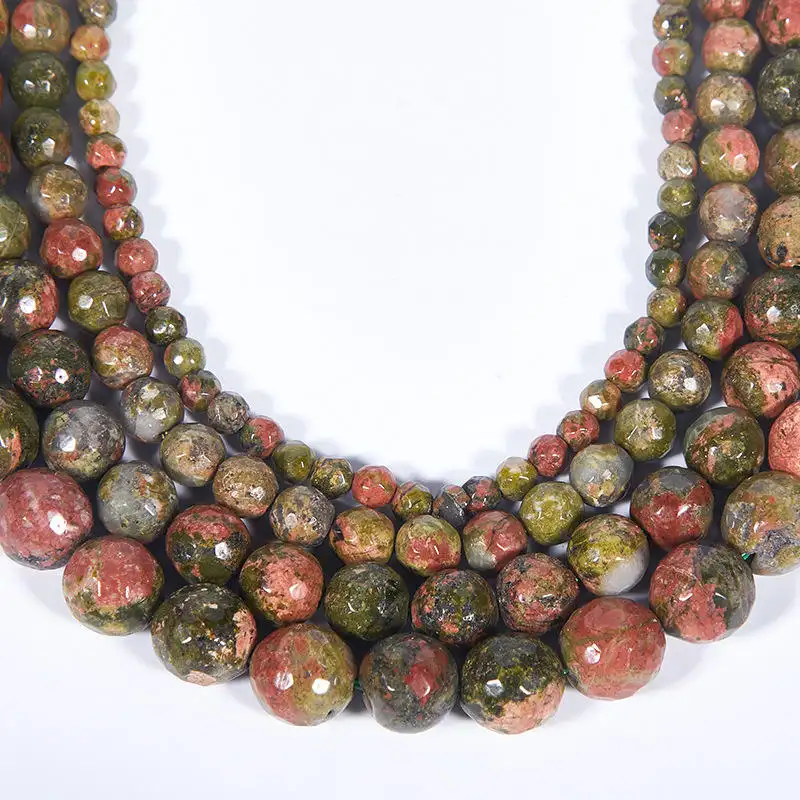 High Quality Natural Unakite Cut Loose Beads 6/8/10/12MM Gemstone Beads DIY Bracelet