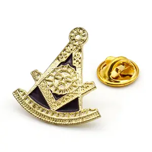 Groothandel Gepersonaliseerde Aangepaste Metalen Zinklegering 3d Hollow Out Vrijmetselaar Revers Pin Badge Emaille Goud Mason Masonic Pin Voor Pak