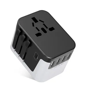 Adaptador de viagem portátil 4usb tipo c 5600ma, carregador universal de saída multi plug