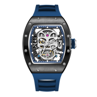 Montre mécanique automatique pour homme, boîtier tonneau, cadran squelette, étanche, lumineuse, bracelet en silicone, montre sport