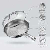 Wajan Penggorengan Tiga Lapis Baja Tahan Karat Berlapis Titanium Mini Skillet Bebas Lapisan Anti Lengket Motif Sisik Ikan Panci Tumis Kaca