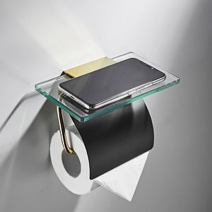 Porte-papier toilette mural standard en verre, double rangement, organisateur de salle de bain - Product Image 4