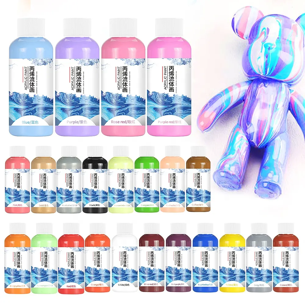 Osbang Pintura Acrílica Derramando Pintura DIY Criativo Urso Pintura Fabricante Venda Direta 24 cores Derramando Cor