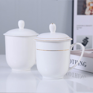 Taza de Té de Cerámica con Tapa y Borde Dorado, para Oficina, Hotel, Reutilizable, Regalo Empresarial - Product Image 2