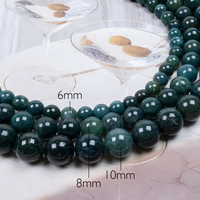 Perles Rondes en Agate Mousse Naturelle en Gros 6mm 8mm 10mm Fil de Pierres Précieuses Vertes pour Bracelet Collier Boucles d'Oreilles Fournitures DIY