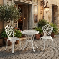 Ensemble de table et 2 chaises en aluminium moulé blanc, durable et confortable, pour balcon, terrasse, jardin, hôtel, patio