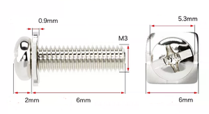 สกรูยึดเทอร์มินัล LeGood M3 พร้อมเกลียวขนาด 6 มม. เหล็กชุบนิกเกิล พร้อมแหวนรองสี่เหลี่ยมขนาด 6 มม. - Product Image 2