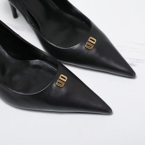 Zapatos de Tacón Alto Sexys de Verano para Mujer, de Cuero Genuino, Tacones de Aguja Blancos, Zapatos de Diseñador Hechos a Mano, Logotipo Personalizado, Punta Negra - Product Image 5