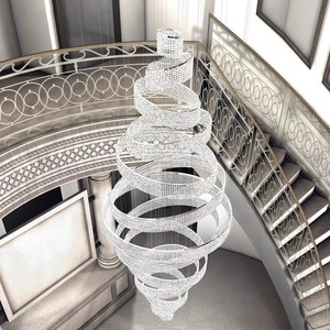 Lustre à double <span class=keywords><strong>hauteur</strong></span> Villa de luxe moderne Salon Acier inoxydable Cristal Lumière Éclairage d'ambiance, - Product Image 4