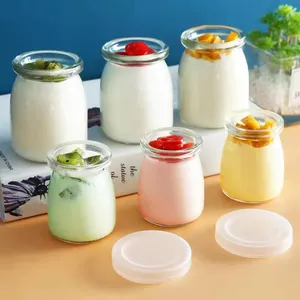 330ml Empty Clear Stripe Glass Pudding Jar With Plastic Lid Jam Jelly Yogurt Storage Jar