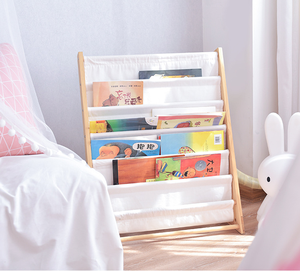Decoración <span class=keywords><strong>del</strong></span> hogar Estante <span class=keywords><strong>de</strong></span> almacenamiento <span class=keywords><strong>de</strong></span> <span class=keywords><strong>libros</strong></span> plegable <span class=keywords><strong>de</strong></span> madera portátil moderno con bolsillos <span class=keywords><strong>de</strong></span> lona para niños y - Product Image 3