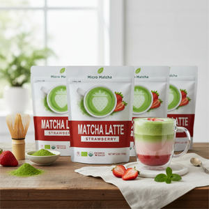 Poudre de Latte Matcha à la Fraise Premium Nouvelle, <span class=keywords><strong>Thé</strong></span> Vert Biologique Spécialisé pour la Santé, Mélange Instantané de Latte, Sachet de 15 Portions, 150g - Product Image 3