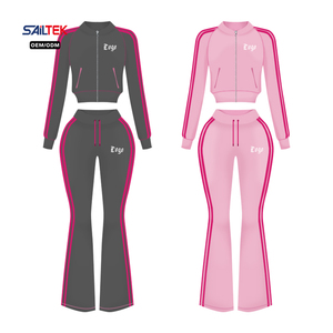Ensemble deux pièces personnalisé en <span class=keywords><strong>velours</strong></span> : veste zippée et <span class=keywords><strong>pantalon</strong></span> évasé, survêtement rose en <span class=keywords><strong>velours</strong></span> rayé pour <span class=keywords><strong>femme</strong></span>, idéal pour les grandes tailles - Product Image 1