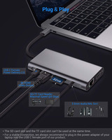 Adaptador Hub Tipo-C de 10 Puertos, Estación de Acoplamiento Multifuncional con USB3.0 PD 100W RJ45 1000Mbps, Tipo C 10 en 1, Hub USB 10 en 1