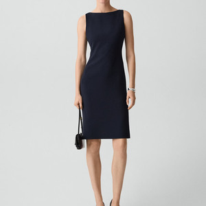 Robe fourreau ajustée sans manches à col carré pour femme, longueur genou, couleur unie, tenue de bureau professionnelle, tissu tissé, robe formelle - Product Image 1