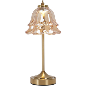 Lámpara de Mesa de Vidrio con Forma de Tulipán, LED Blanco Cálido 2700K, Base Dorada, Estilo Europeo, Lámpara de Noche para Dormitorio, Control de Interruptor, Enchufable, Pequeña - Product Image 1