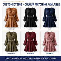 Robe Courte Décontractée Femme Personnalisée à Volants, Col en V, Taille Élastique, Lavable, 100% Polyester, Idéale pour Soirées, Fêtes, Travail et Bureau – Collection Automne