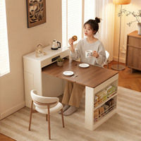Ensemble de table à manger îlot moderne style crème, extensible et pliable, avec chaises multifonctionnelles et armoire en contreplaqué pour petites maisons