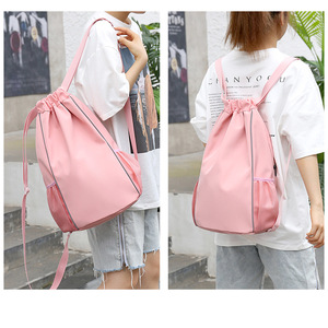 Custom Logo Promo <b>Drawstring</b> <b>Backpack</b> Bulk Reflective Sports Cinch Sack Mesh Pockets Wide Adjustable Strap Gym Bag Wholesale B2B - Product Image 4