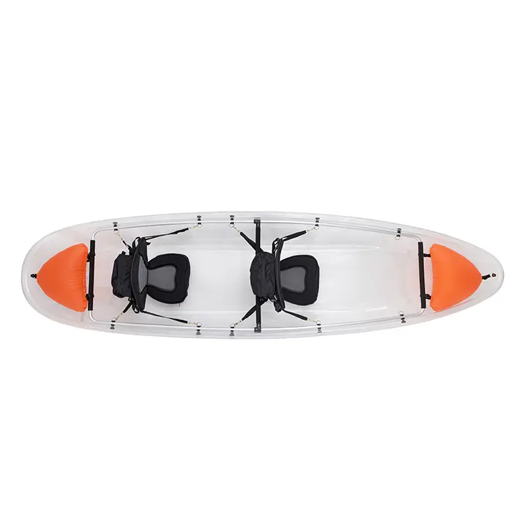 Double polycarbonate plastic fishing crystal clear canoe kayak with pedals for two person for sale