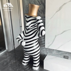 Cartoon Characters Abstract Sculpture Shopping Mall Internet Celebrity Striped Bear Floor Large Handicraft Glass Steel Model