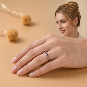 Natural Amethyst Citrine Half Eternity <b>Band</b> <b>Sterling</b> <b>Silver</b> Rhodium Plated Luxury Women's Purple Yellow Gemstone Stacking <b>Ring</b> - Product Image 6