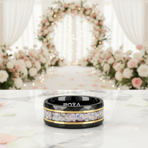 Anillos <span class=keywords><strong>de</strong></span> Compromiso y <span class=keywords><strong>Promesa</strong></span> para <span class=keywords><strong>Pareja</strong></span> POYA <span class=keywords><strong>de</strong></span> 8mm <span class=keywords><strong>de</strong></span> Tungsteno Negro Martillado con Franjas Doradas e Incrustaciones <span class=keywords><strong>de</strong></span> Piedras Lunares <span class=keywords><strong>de</strong></span> Colores - Product Image 3