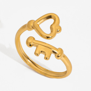 Heart Key <b>Ring</b> 18K Gold Plated Stainless Steel Unisex Jewelry Gift Fashion <b>Rings</b> - Product Image 1