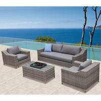 OSMEN SAN DIEGO Table basse en rotin, cadre en aluminium avec dessus en verre pour jardin extérieur