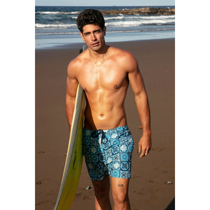 Shorts de Playa para Hombre, Estampado Personalizado a Rayas, Secado Rápido, Cintura Elástica, para Natación, Largo Medio, Múltiples Bolsillos, Cordón Ajustable - Product Image 1