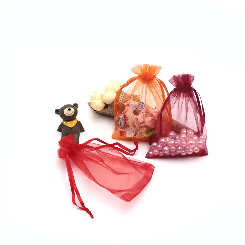 Bolsas de joias para organza, sacola de presente com cordão para festa de casamento e natal