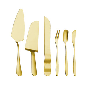 Ensemble couteau et fourchette à gâteau Yt A018 en acier inoxydable doré, spatules à pâtisserie, lavable au lave-vaisselle, couleur unie - Product Image 5