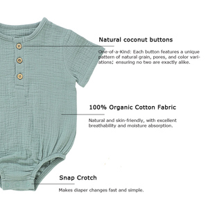 100% Bio-Baumwolle Musselin Baby-Body Kurzarm mit Druckknöpfen im Schritt und Natürlichen Kokosnussknöpfen - Product Image 3