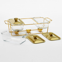 Luxuriöser Gold Glas Buffet Speisewärmer Set 3.9/4.5L Chafing Dish für Hotel, Restaurant und Party