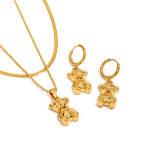Ensemble collier et boucles d'oreilles Yueli Bear, couleur or, acier inoxydable, bijoux tendance, cadeau pour femme - Product Image 5