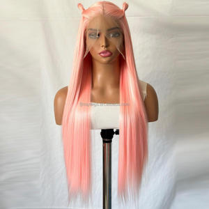 Parrucche Sintetiche Lisce con Frontale in Pizzo 13x4 per Donne di Colore, <span class=keywords><strong>Rosa</strong></span>, Resistenti al Calore, Pre-Pizzicate per Feste - Product Image 1