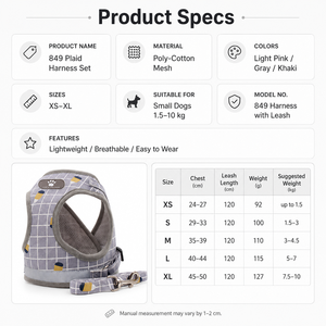 Plaid <b>Pet</b> Harness with <b>Leash</b> Poly-Cotton Mesh Breathable Vest Harness Set for Small Dogs Cats - Product Image 5