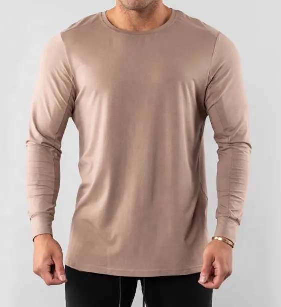 Billige benutzer definierte Logo Rundhals ausschnitt Muskel starkes Gewichtheben Baumwolle Langarm leer einfarbige T-Shirts Männer