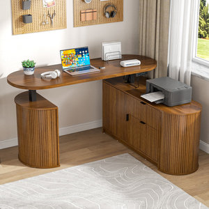 SENYU Standing L Shaped Computer <b>Desk</b> with Storage Cabinet Wood Adjustable Height Office <b>Desk</b> - Product Image 2