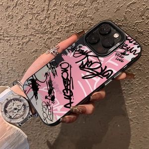 Étui de téléphone élégant et luxueux en PC rigide antichoc, style graffiti rose, peinture UV, pour 11-17 Pro Max avec étui de ceinture inclus - Product Image 4