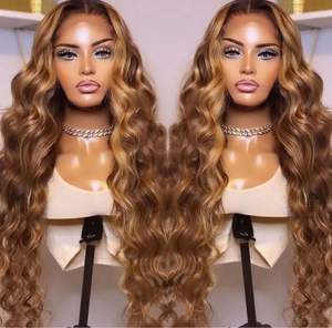 Honey Blonde <span class=keywords><strong>Caramel</strong></span> Balayage Highlight Body Wave 13x4 Lace Front Wig 4x4 Lace Closure Perruque de cheveux humains - Product Image 4