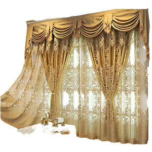European Style Living Room Shiny Gold Jacquard Double Layers Voile Luxury Rod Pocket Floral Pattern High Shading 100% <strong>Curtains</strong> - Product Image 1