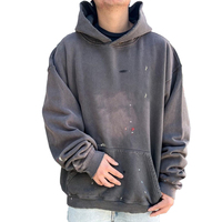 Sweat à capuche personnalisé avec logo, 400 GSM, confortable, OEM, vintage, délavé à l'acide, imprimé numériquement, en coton, pour homme