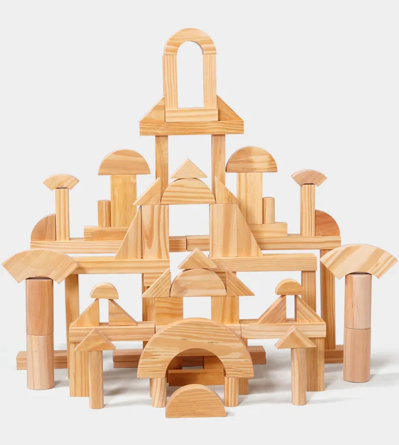 Amazon Hot Sell Building Blocks Toys Natural Color Wooden Educational Toys For Kids