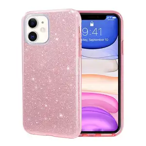 Hard Plastic Glitter Powder Case for iPhone 14 Plus Bling Sparkly Glitter Cover for iPhone 14 Pro Max 15 Silver Glitter Case