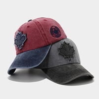 Casquette de baseball unisexe en coton lavé avec motif feuille d'érable, style décontracté, color block, pour l'extérieur, collection Printemps-Été