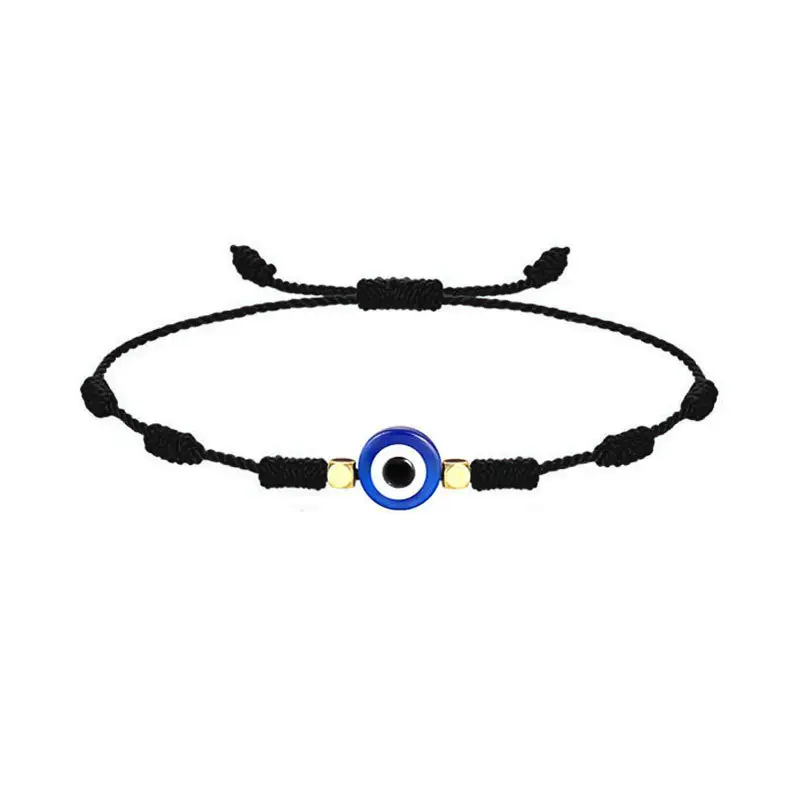 Simple Adjustable Lucky Hand-Woven Black Cord Thread Wrist Accessory Braided Tarsus Big Devil Eye Bracelet For Valentine's Day